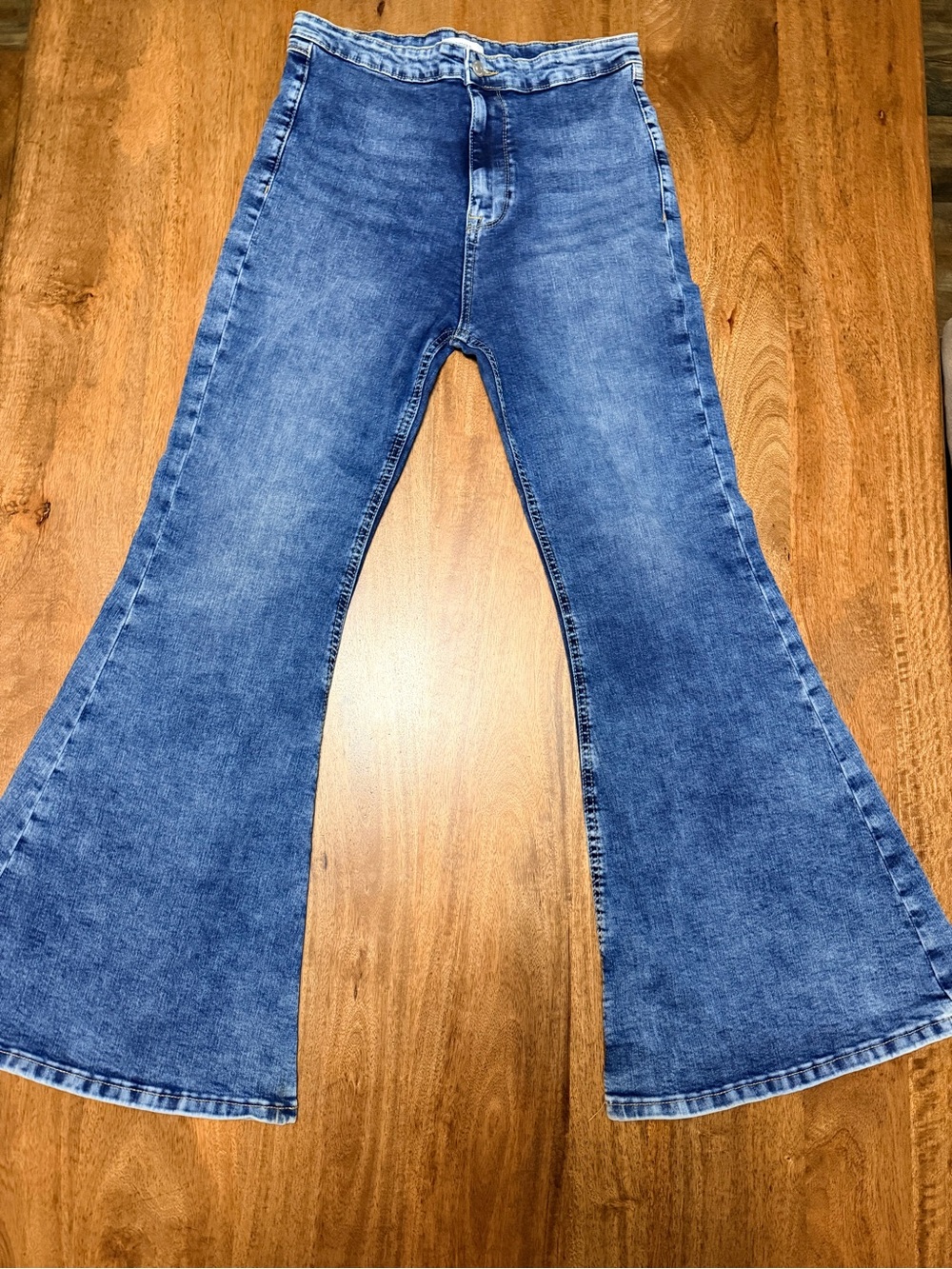 Forever 21 Blue High-Rise Wide-Leg Flare Jeans